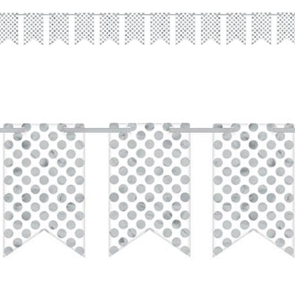 White & Silver Polka Dot Pennant Banner