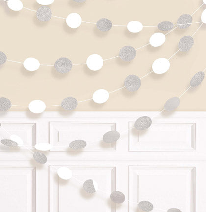 Silver &amp; White Dot Glitter Garland - 7ft