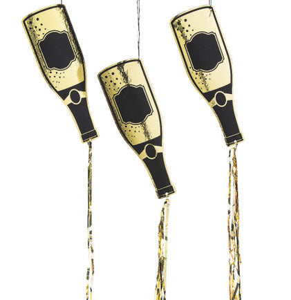 Black & Gold Champagne Bottle Danglers - Set of 3