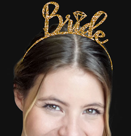 Bride with Diamond Gold Glitter Headband