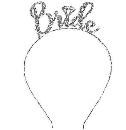 Bride with Diamond Silver Glitter Headband &amp; White Tulle Veil - Set of 2