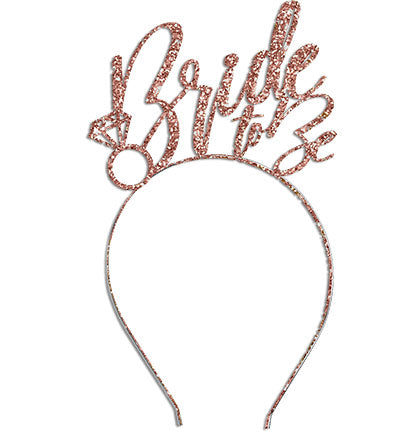 Bride to Be Glam Rose Gold Glitter Headband &amp; White Veil - Set of 2