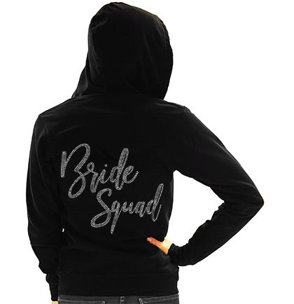 Glam Bride Squad Rhinestone Lightweight Black Hoodie