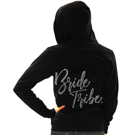 Glam Bride Tribe Rhinestone Lightweight Black Hoodie