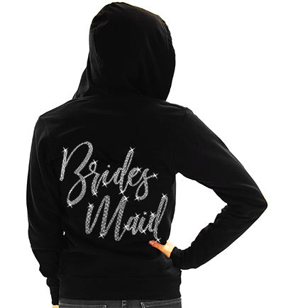 Glam Bridesmaid Rhinestone Lightweight Black Hoodie