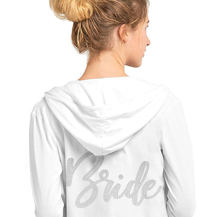 Glam Bride Rhinestone Lightweight White Hoodie