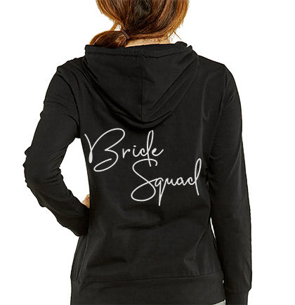 Bride Squad White Script Lightweight Black Hoodie