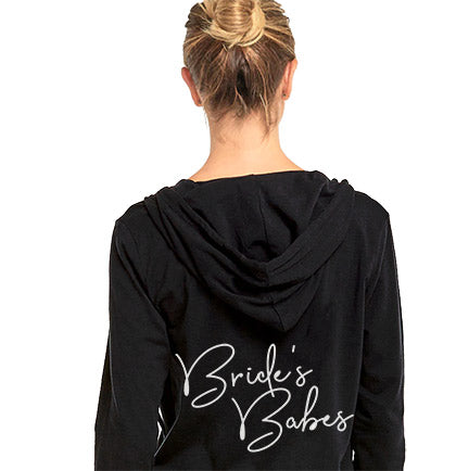 Bride&#39;s Babes White Script Lightweight Black Hoodie