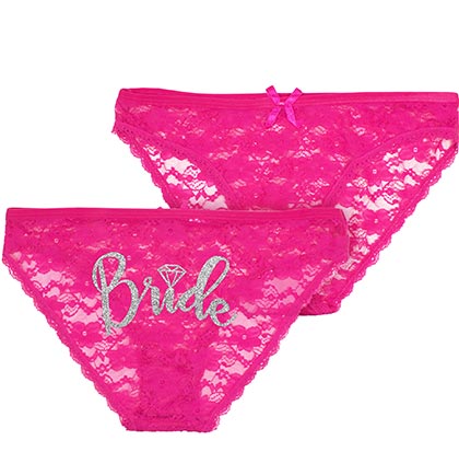 Silver Bride with Diamond Hot Pink Lace Bikini Panty, Bridal Underwear
