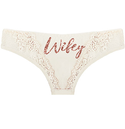 Rose Gold Wifey Lace Inset Thong Panty •