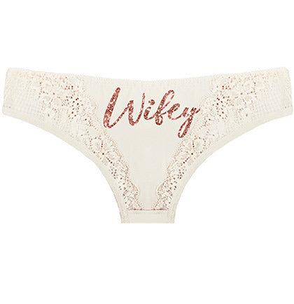 Rose Gold Wifey Thong Panty, Sexy Bride Panties