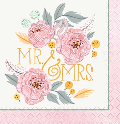 Mr. &amp; Mrs. Floral Cocktail Napkin