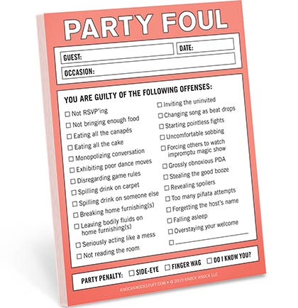 Every party always ends up with that one friend who steps out of line. Call them out with one of these funny Party Foul citations to let them know. Choose from 'Eating All The Cake', 'Revealing Spoilers' to 'Seriously Acting Like A Mess'. Have fun and light ribbing with the Party Foul friend! 