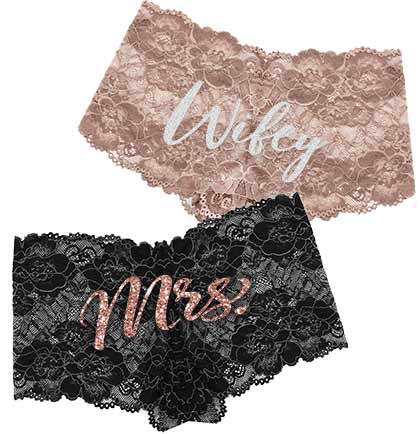Wifey &amp; Mrs. Black &amp; Taupe Lace Boyshort Panty - Set of 2