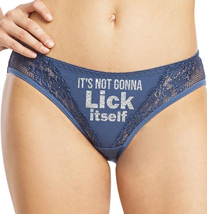 Silver It's Not Gonna Lick Itself Lace Inset Thong Panty
