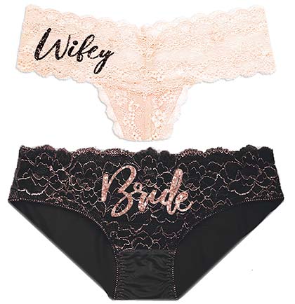 Wifey & Bride Blush & Black Panty Set, Newlywed Gifts