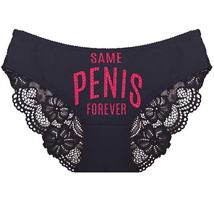 Hot Pink Same Pen*s Forever Lace Inset Blue Bikini Panty