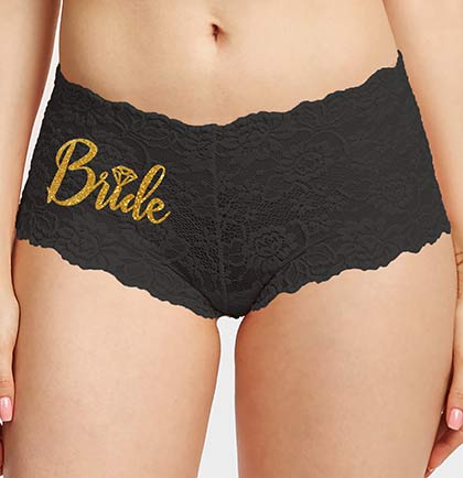 Gold Bride with Diamond Lace Black Boyshort Panty