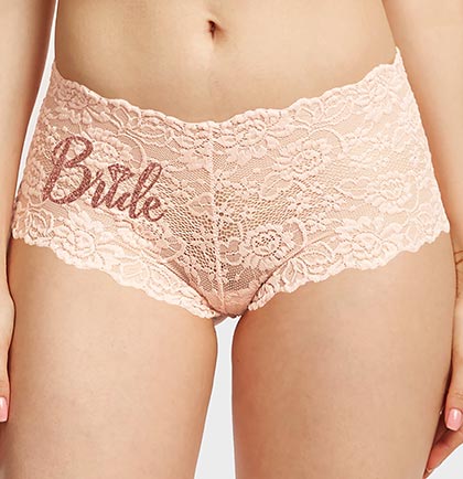 Rose Gold Bride with Diamond Lace Panty, Lingerie Shower