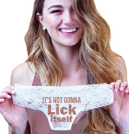 Rose Gold It&#39;s Not Gonna Lick Itself White Stretch Lace Thong