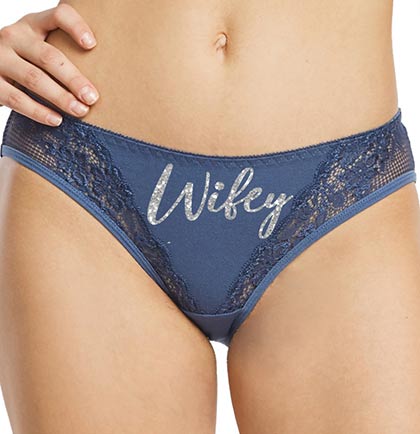 Silver Wifey Lace Inset Thong Panty