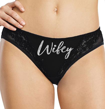 Silver Wifey Lace Inset Thong Panty