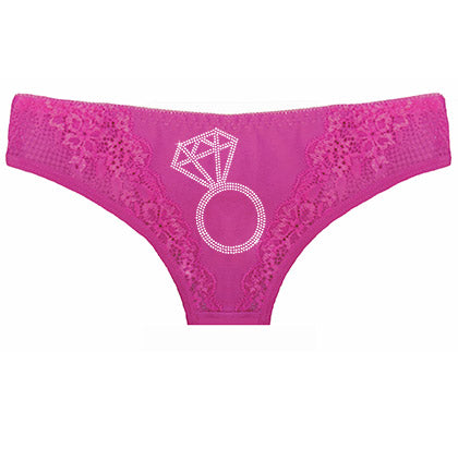 Rhinestone Ring Lace Inset Orchid Pink Thong Panty