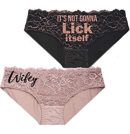 Wifey & Lick Itself Black & Taupe Lace Front Bikini Panty - Set of 2 •