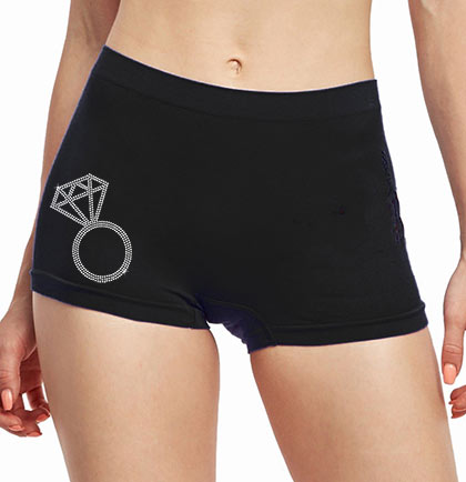 Rhinestone Ring Stretch Boyshort Black Panty