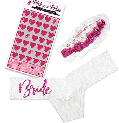 Pink Glam Bride Black Thong & Mask with Pink Handcuffs - 3pc