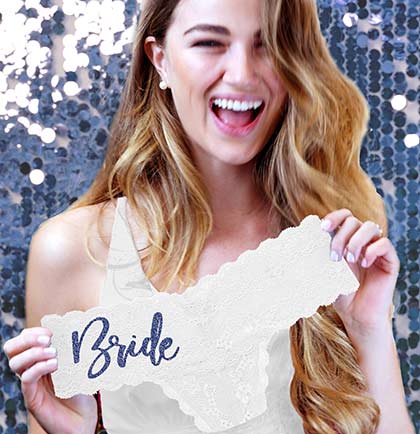 Navy Glam Bride Lace Stretch White Thong