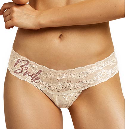 Rose Gold Glam Bride Lace Stretch Thong