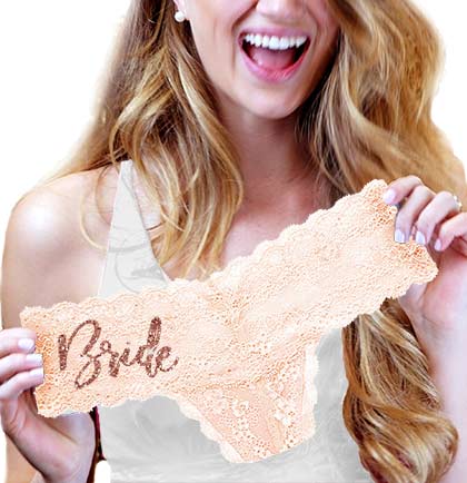 Rose Gold Glam Bride Lace Stretch Thong, Wedding Day Panties