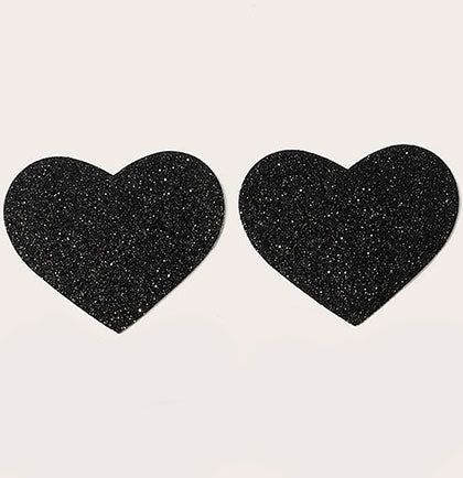 Black Heart Shaped Glitter Pasties
