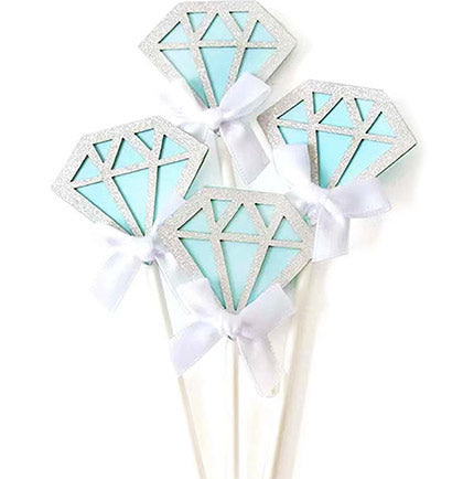 Blue Diamond Ring Cupcake Toppers - Set of 5