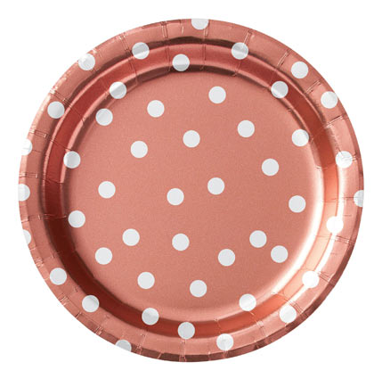 Rose Gold & White Polka Dot Dessert Plates - Set of 16