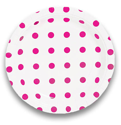 Hot Pink Polka Dot Plates - Set of 16