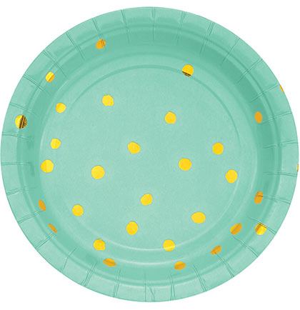 Mint Green with Gold Dots Dessert Plate