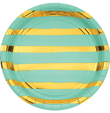 Fresh Mint and Gold Striped Dinner Plate
