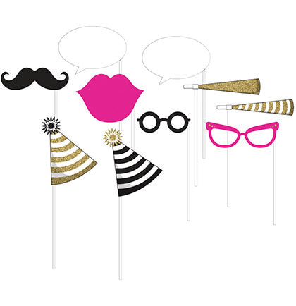 Black and Gold Photo Booth Props - 10pc