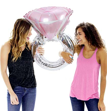 Pink &amp; Silver Band Wedding Ring Shaped Mylar Balloon - 26"