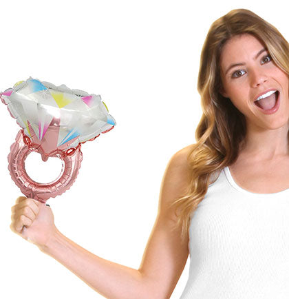 Silver &amp; Rose Gold Band Wedding Ring Shaped Mylar Balloon - 13"