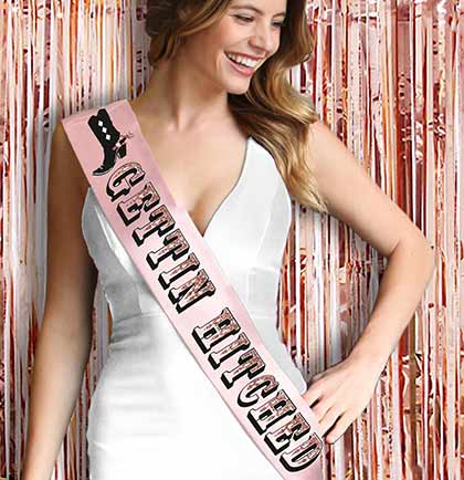 Gettin&#39; Hitched Black &amp; Rose Gold Glitter Blush Sash