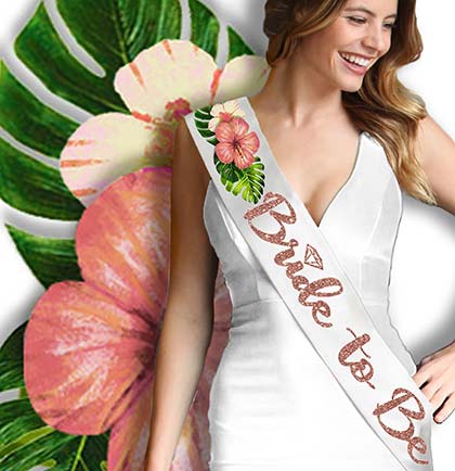 Sunset Hibiscus Monstera Bride to Be Rose Gold Sash