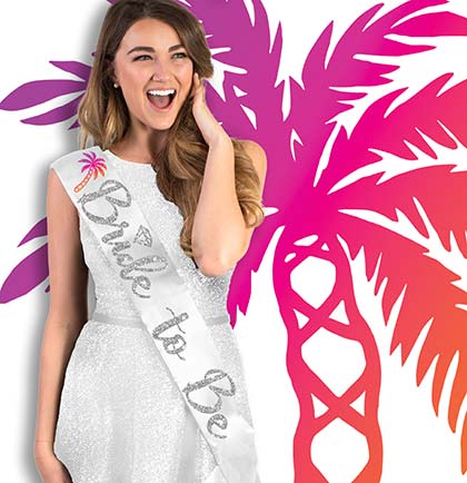 Palm Tree Bride to Be Silver White Sash