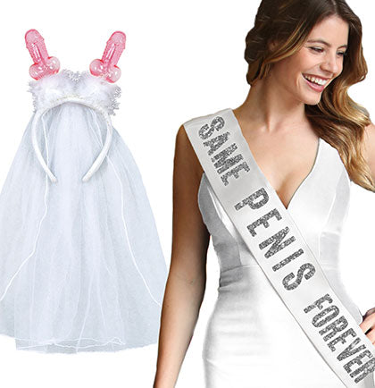 Same Pen*s Forever White Sash & Pecker Bopper with Veil Set