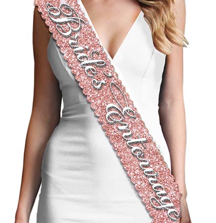 Bride&#39;s Entourage Sparkling Rosé Sparkle Scallop Sash