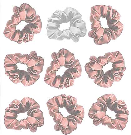 White & Rose Gold Blush Satin Scrunchie - Set of 9