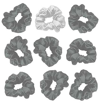 White &amp; Grey Satin Scrunchie - Set of 9