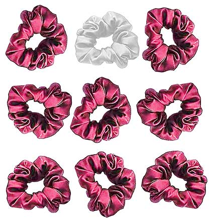 White &amp; Magenta Satin Scrunchie - Set of 9